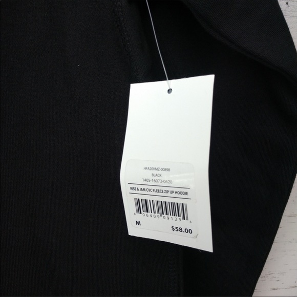 Hurley Rise & Jam Black Fleeced Lined Zip Up Hoodie NWT Size Medium - Picture 5 of 6